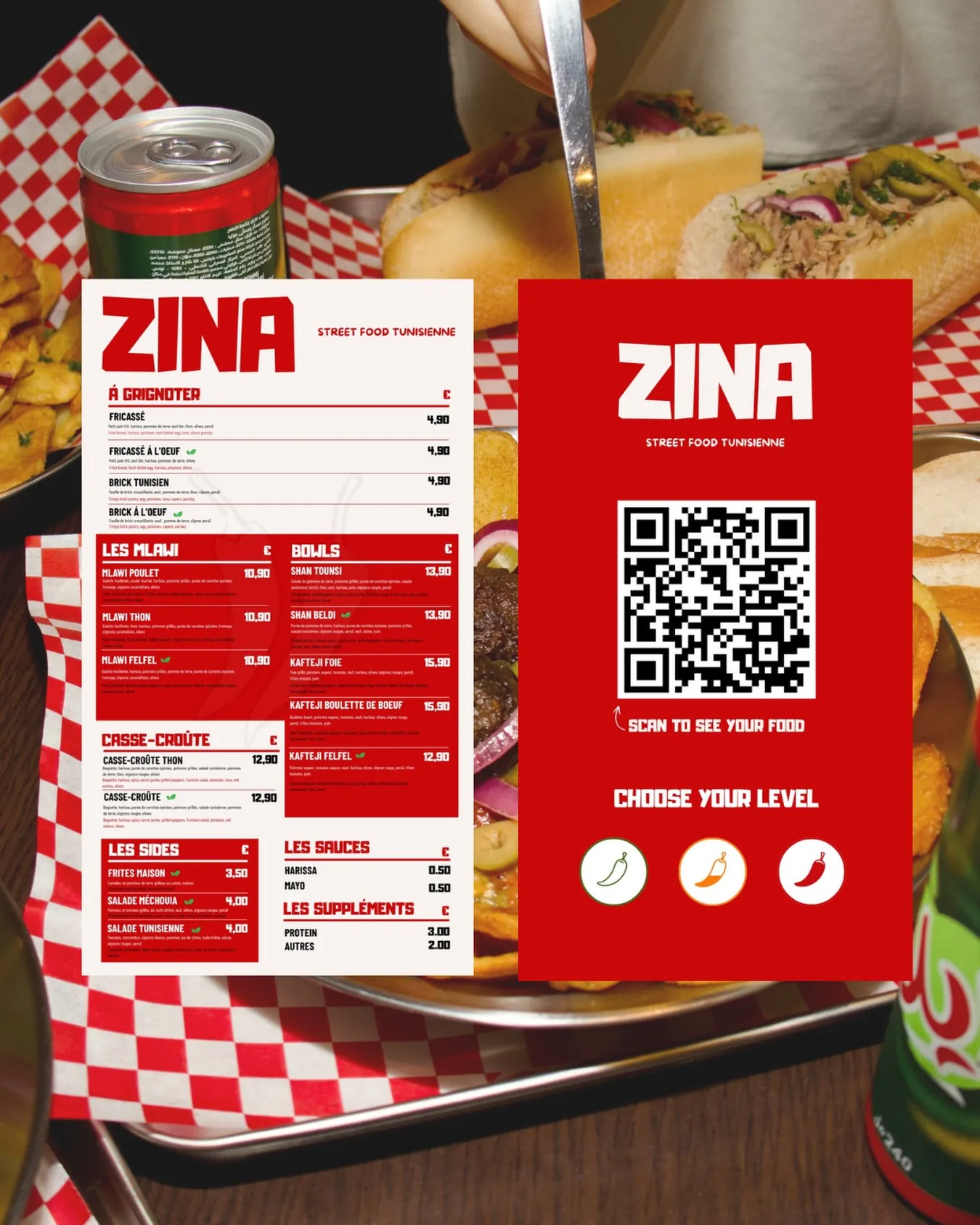 Le menu de Zina sur un plateau