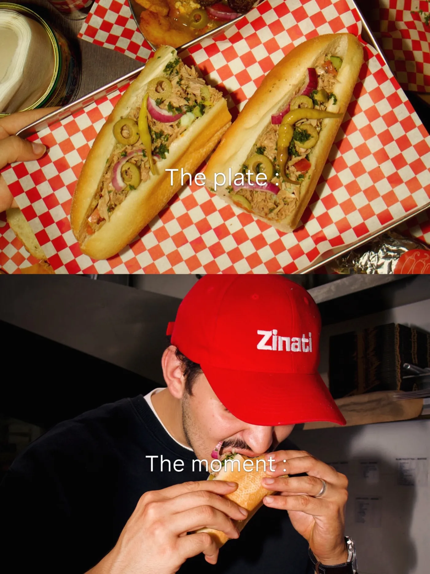 The plate, the moment : casse-croûte et un client qui mord dedans